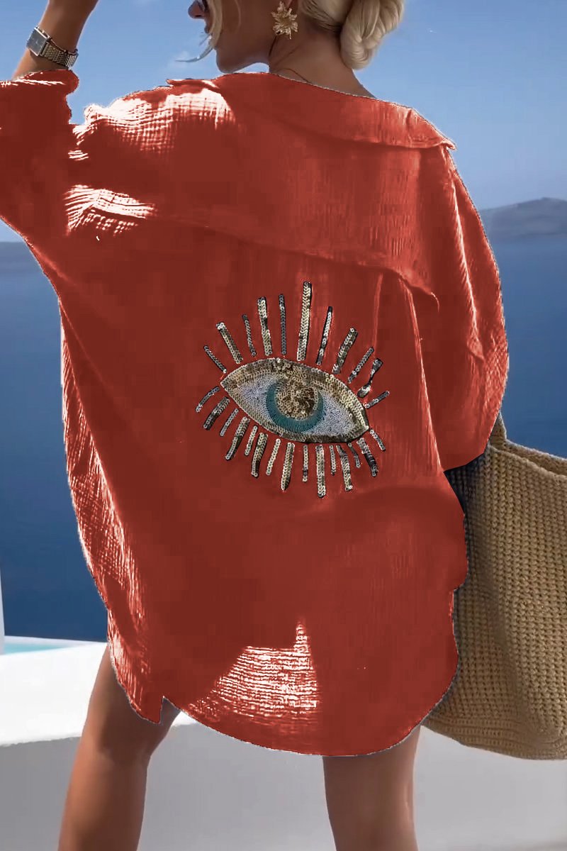 Elowen Oversized Katoenen Blouse met Oogprint