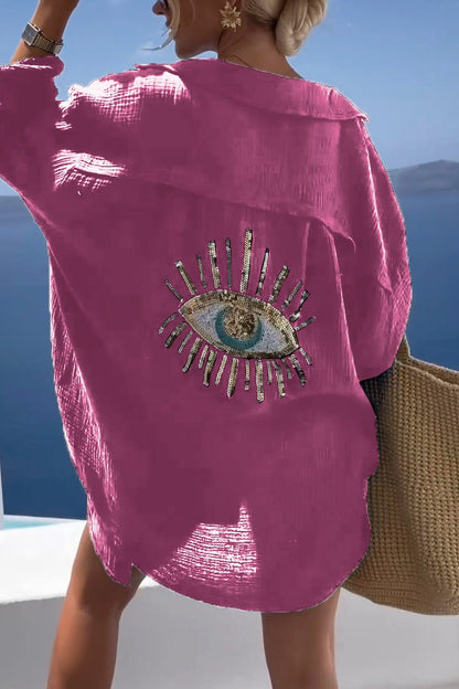 Elowen Oversized Katoenen Blouse met Oogprint