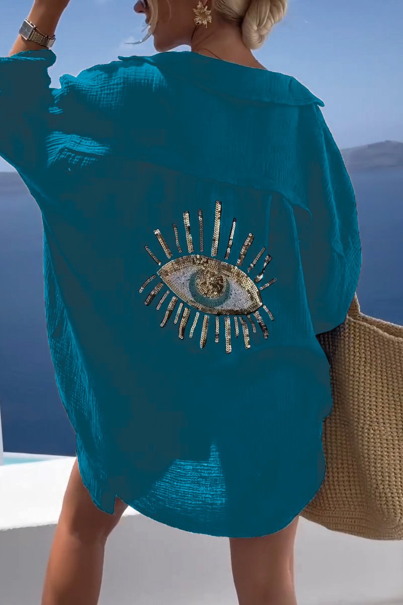 Elowen Oversized Katoenen Blouse met Oogprint