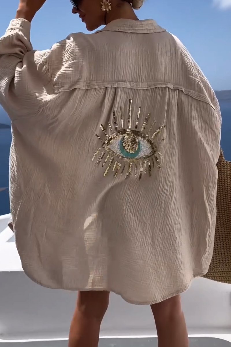 Elowen Oversized Katoenen Blouse met Oogprint