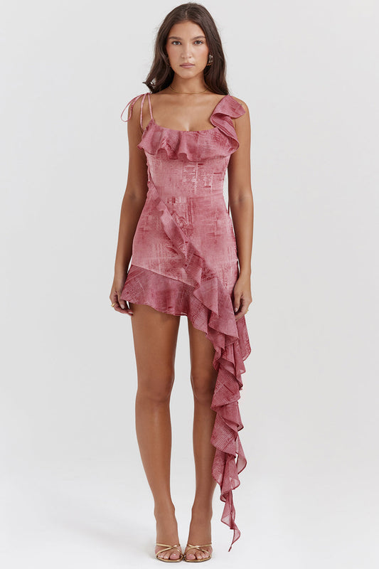 Pink Mini Jurk met Ruches
