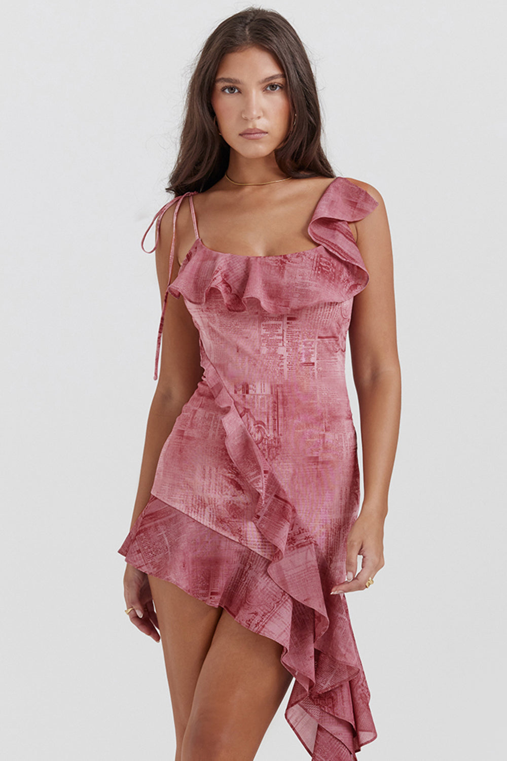Pink Mini Jurk met Ruches