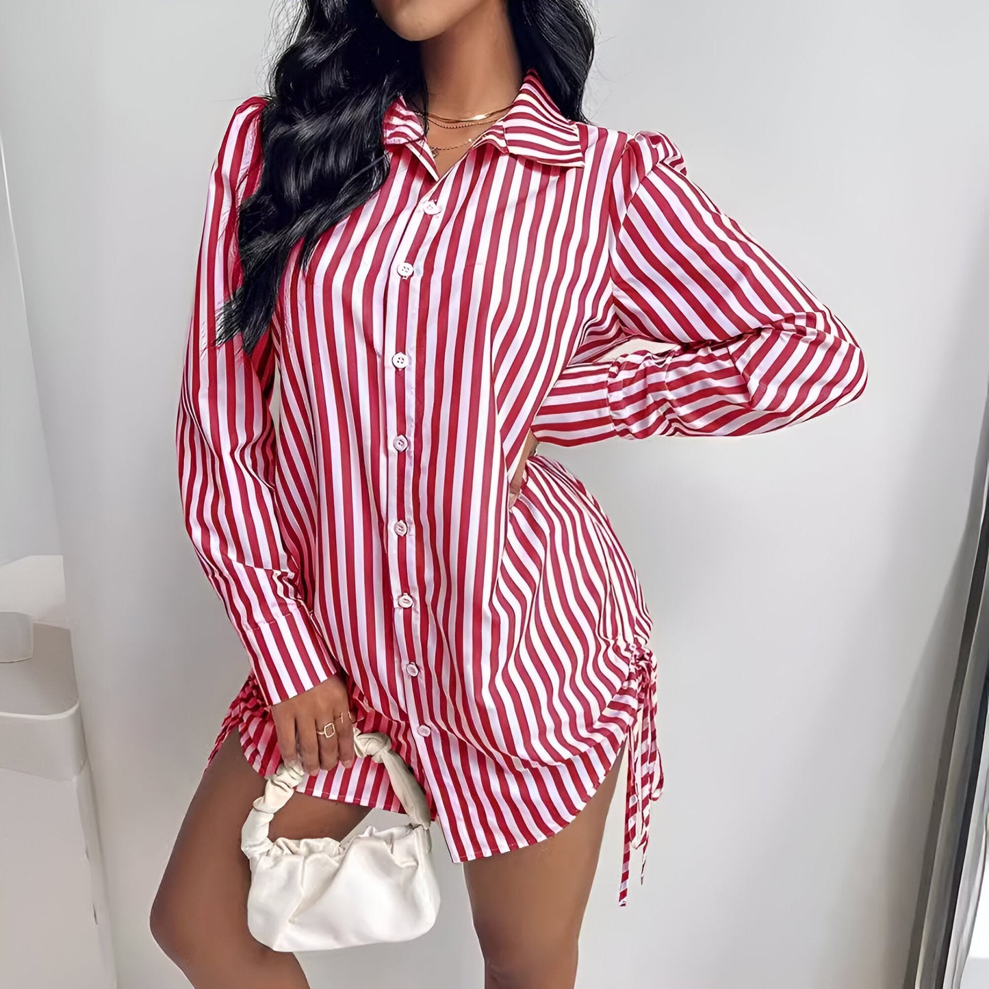Sira Gestreepte Blouse Jurk Voor Dames