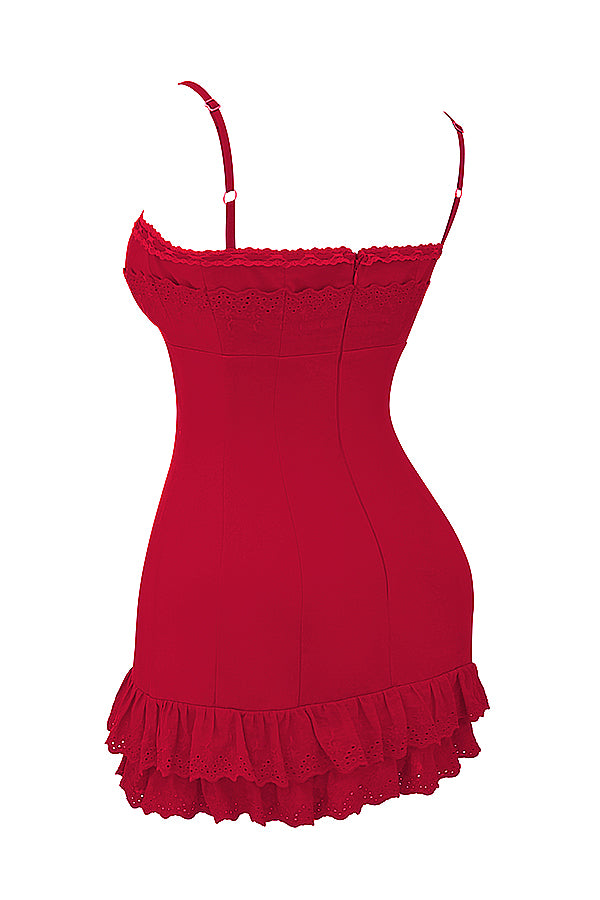 Cherry Red Korset Mini Jurk
