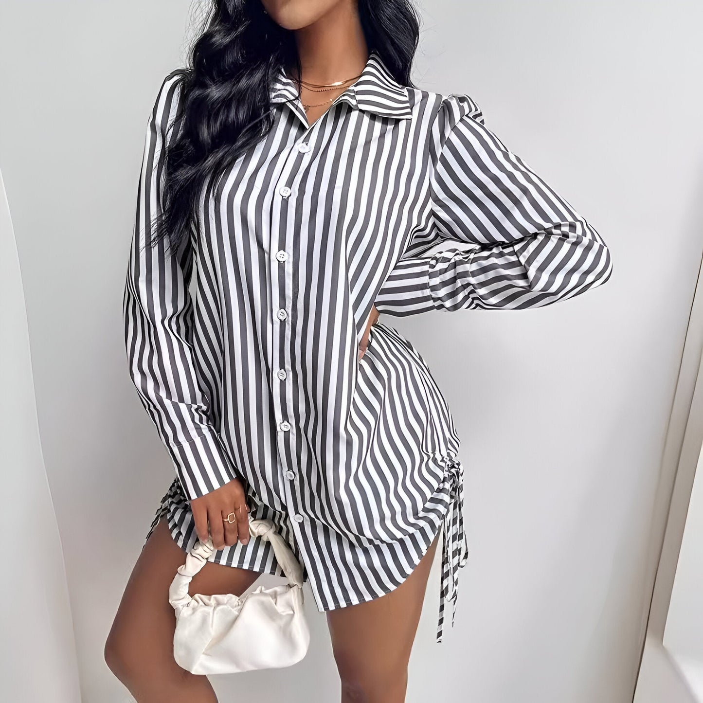 Sira Gestreepte Blouse Jurk Voor Dames