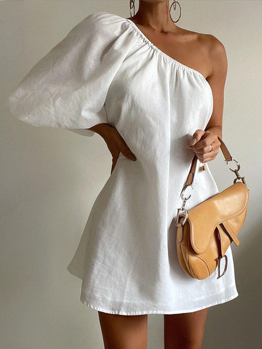 Nayela One Sleeve Katoen-Linnen Zomerjurk