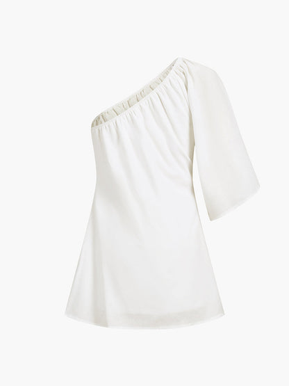 Nayela One Sleeve Katoen-Linnen Zomerjurk